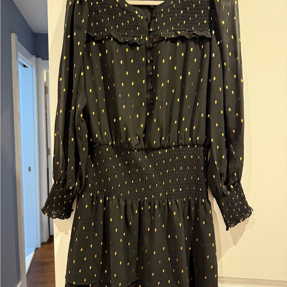 White House Black Market Black Dress with Gold Accents